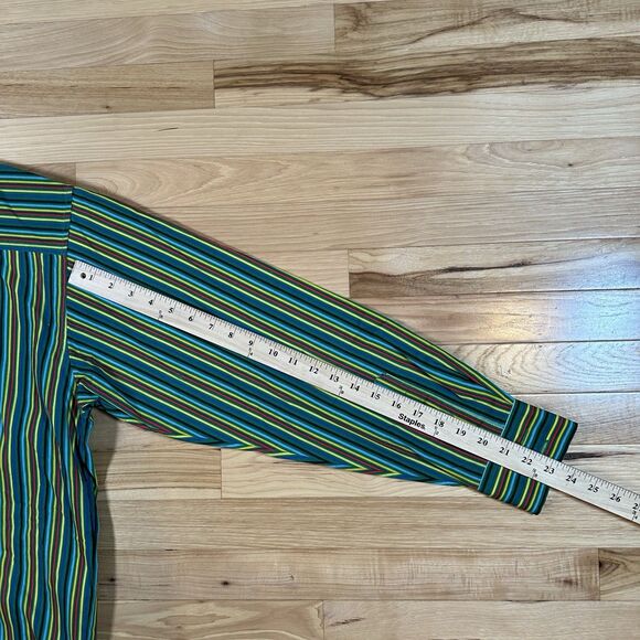 Celebrity by Design Men’s L Rainbow Stripe Shirt Black Button Up CB Logo - Picture 4 of 4